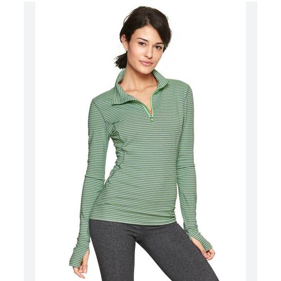 GapFit Women's Green + Gray Stripe Half-Zip Running Pullover Size Medium - Picture 1 of 6